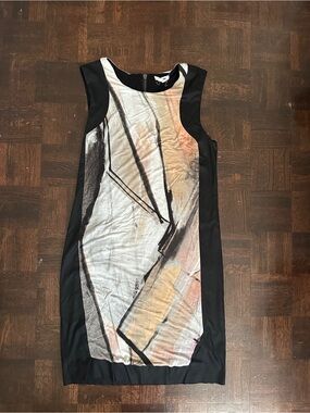 Helmut Lang Black Panel Abstract Print Midi Dress